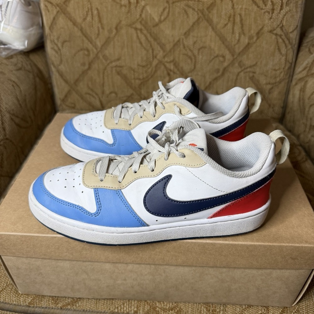Nike Court Borough Low Recraft GS White Blue Crimson Kids Youth 6Y DV5456-124